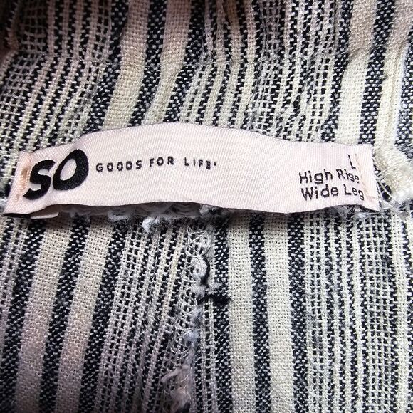 SO High Rise Wide Leg Linen Striped Pants Navy Ivory Women's Size Large - Picture 6 of 13